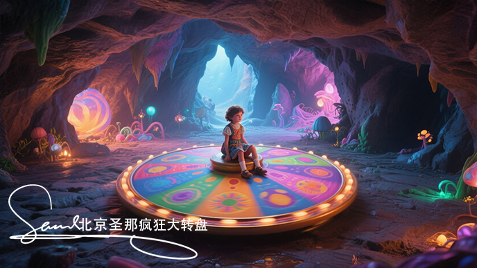 jimeng-2025-06-18-6923-洞穴内地面大转盘旋转，儿童坐在上面，.jpeg